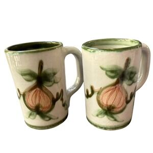 John B Taylor‎ Harvest Pear Pottery Mug Set USA Hand Painted Stoneware Rustic